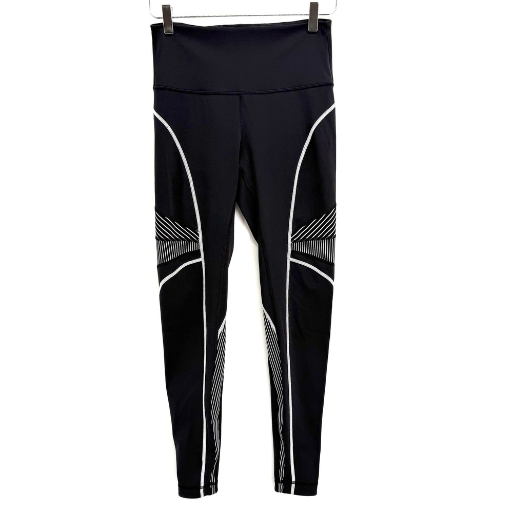 Lululemon Channel Your Energy Tight Size 8 Black White Contrast Stitch Leggings